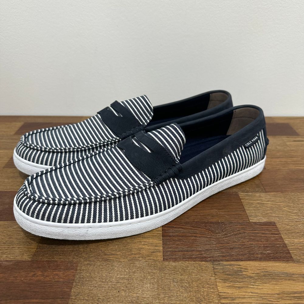 Cole Haan Mens 13 Striped Blue White Penny Loafer Nantucket Slip On Nautical NEW